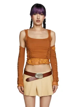 Current Mood Tops*Alternative Spells Top And Gloves Set - Brown