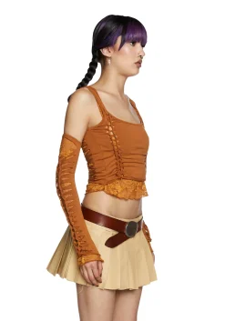 Current Mood Tops*Alternative Spells Top And Gloves Set - Brown