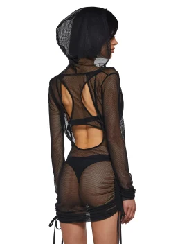 DARKER WAVS Dresses*Ambient Hooded Fishnet Dress