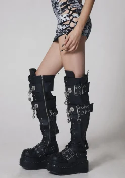 Demonia Boots*Bear-316 Knee High Buckle Boots