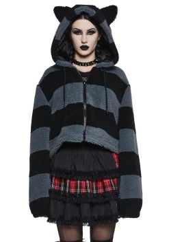 The Grave Girls Outerwear|Sweatshirts & Hoodies*Black Cat Energy Hooded Sherpa Jacket