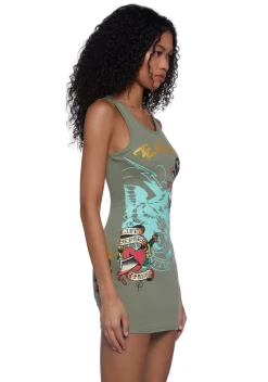 Ed Hardy Dresses*Black Rose Ribbed Tank Dress