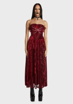 Dark In Love Dresses*Blood Rose Velvet Maxi Dress