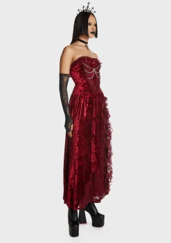 Dark In Love Dresses*Blood Rose Velvet Maxi Dress