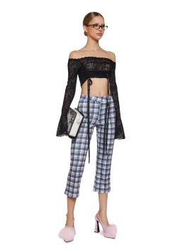 Sugar Thrillz Bottoms*Book Club Babe Plaid Capri Pants