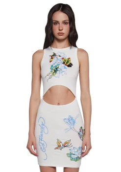 Ed Hardy Dresses*Butterfly Cut Out Ribbed Dress