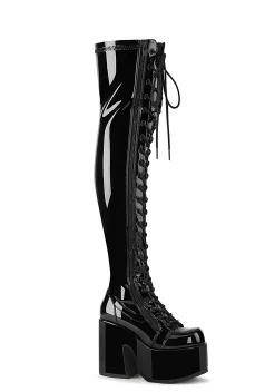 Demonia Boots*CAMEL-300 Patent Rave Royalty Thigh High Boots