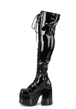 Demonia Boots*CAMEL-300 Patent Rave Royalty Thigh High Boots