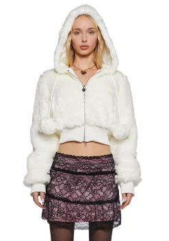 Sugar Thrillz Outerwear|Sweatshirts & Hoodies*Candy Blossom Faux Fur Hoodie - Ivory