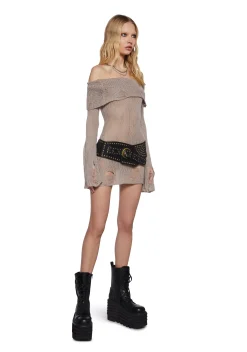 DARKER WAVS Dresses*Chamber Distressed Sweater Dress - Ecru