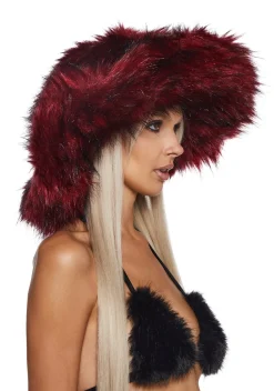 DARKER WAVS Hats*Chamber Faux Fur Bucket Hat - Red