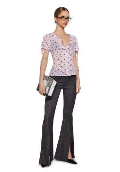Sugar Thrillz Tops*Check Me Out Sheer Blouse - Polka Dot