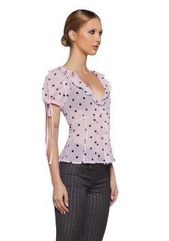 Sugar Thrillz Tops*Check Me Out Sheer Blouse - Polka Dot