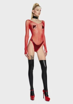 x_Leg Avenue Lingerie*Cherry Frozen Ice Rhinestone Fishnet Bodysuit