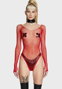 x_Leg Avenue Lingerie*Cherry Frozen Ice Rhinestone Fishnet Bodysuit