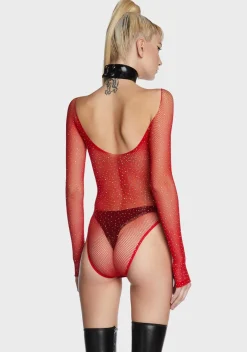 x_Leg Avenue Lingerie*Cherry Frozen Ice Rhinestone Fishnet Bodysuit