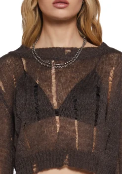 DARKER WAVS Tops*Chord Distressed Knit Sweater