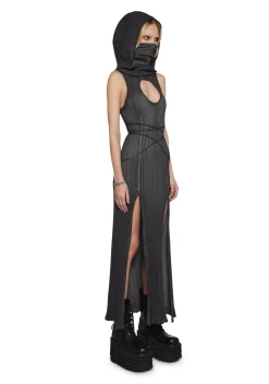 DARKER WAVS Dresses*Chord Hooded Cut Out Dress