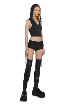 DARKER WAVS Bottoms|Shorts*Chord Lace-Up Ribbed Shorts