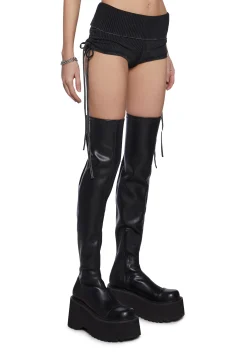 DARKER WAVS Bottoms|Shorts*Chord Lace-Up Ribbed Shorts