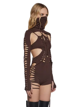 DARKER WAVS Jumpsuits & Rompers*Chord Shredded Romper With Shrug - Brown