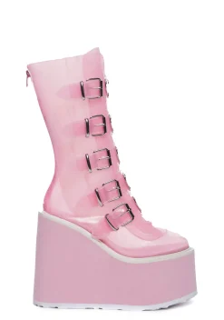 Demonia Boots|Platforms*Clear Baby Pink Lovesick Trinity Boots