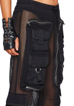 Club Exx Bottoms|Pants*Complex Nights Fishnet Cargo Pants - Black