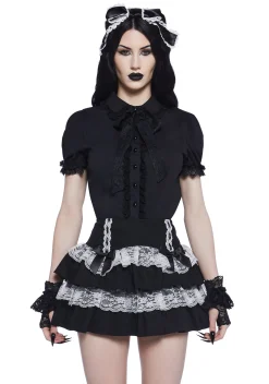 Widow Tops*Coveted Darling Poplin Blouse - Black