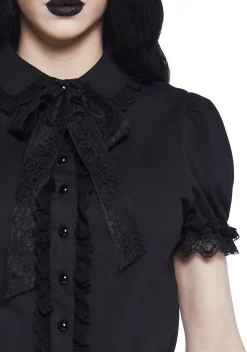 Widow Tops*Coveted Darling Poplin Blouse - Black