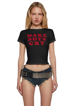 X_G MINI Tops*Cute Boy Tears Graphic Tee - Black