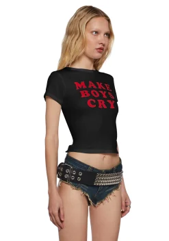 X_G MINI Tops*Cute Boy Tears Graphic Tee - Black