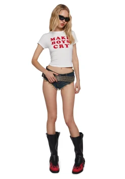 x_Gmini Tops*Cute Boy Tears Graphic Tee - White