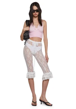 Sugar Thrillz Bottoms|Plus*Daring Love Lace Capri Pants - Off White