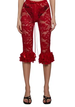 Sugar Thrillz Bottoms|Plus*Daring Love Lace Capri Pants - Red