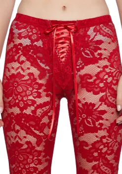 Sugar Thrillz Bottoms|Plus*Daring Love Lace Capri Pants - Red