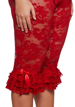 Sugar Thrillz Bottoms|Plus*Daring Love Lace Capri Pants - Red