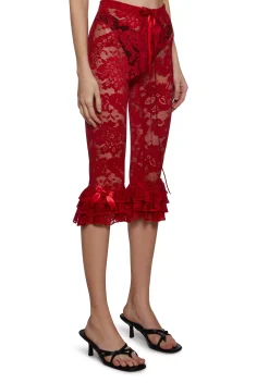 Sugar Thrillz Bottoms|Plus*Daring Love Lace Capri Pants - Red
