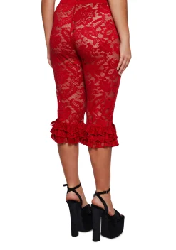 Sugar Thrillz Bottoms|Plus*Daring Love Lace Capri Pants - Red