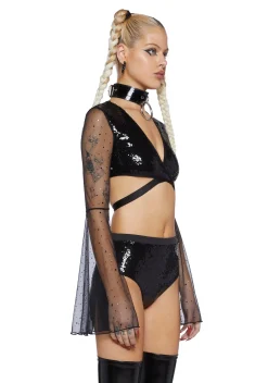 Club Exx Tops*Dazed Dreamer Sequin Wrap Top - Black