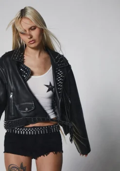 Widow Outerwear|Plus*Decibel Love Studded Moto Jacket
