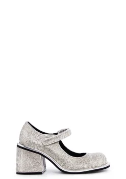 Sugar Thrillz Platforms|Mary Janes*Desire Me Rhinestone Mary Janes - Silver