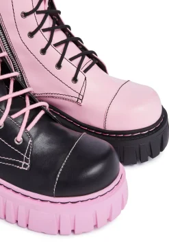 Current Mood Boots*Devil Games Mismatched Combat Boots - Black/Pink