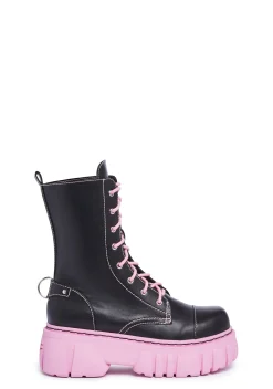Current Mood Boots*Devil Games Mismatched Combat Boots - Black/Pink
