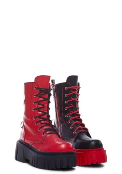 Current Mood Boots*Devil Games Mismatched Combat Boots - Red
