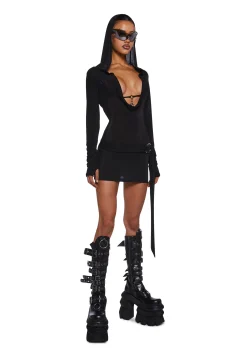DARKER WAVS Dresses*Diatonic Cut Out Hooded Dress