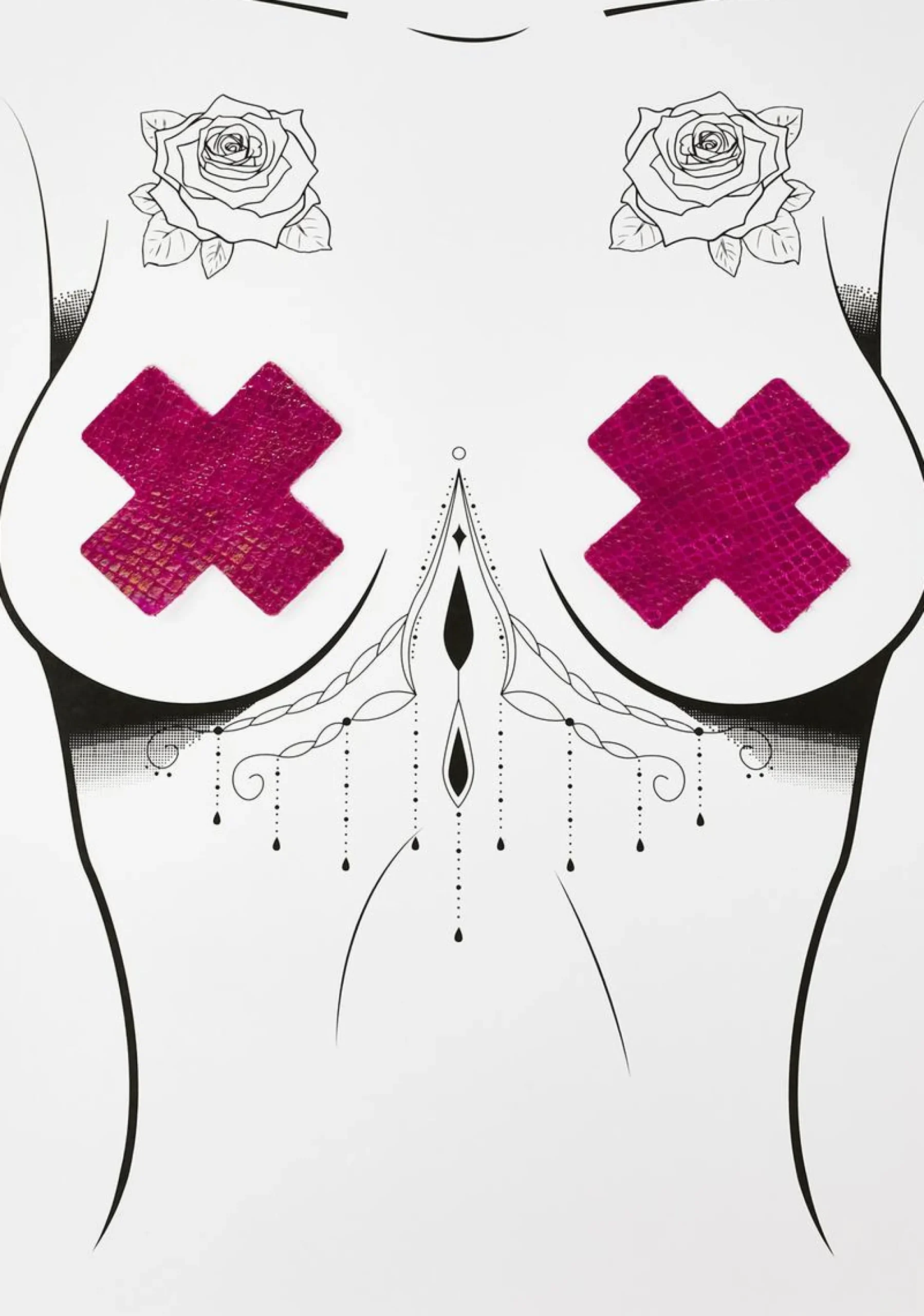 Neva Nude Beauty*DK X Hot Pink Holo Cross Pasties