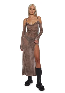 DARKER WAVS Dresses*Downbeat Hooded Maxi Dress - Brown