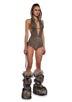 DARKER WAVS Jumpsuits & Rompers*Downbeat Hooded Romper - Brown