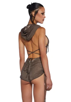 DARKER WAVS Jumpsuits & Rompers*Downbeat Hooded Romper - Brown