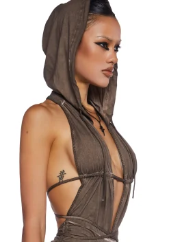 DARKER WAVS Jumpsuits & Rompers*Downbeat Hooded Romper - Brown